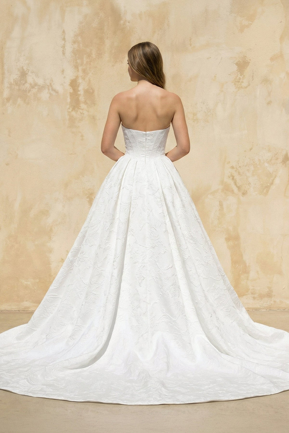 Strapless Ball-Gown Satin Wedding Dress in White