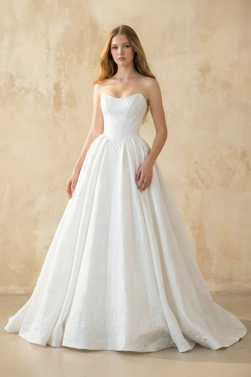 Strapless Ball-Gown Satin Wedding Dress in White