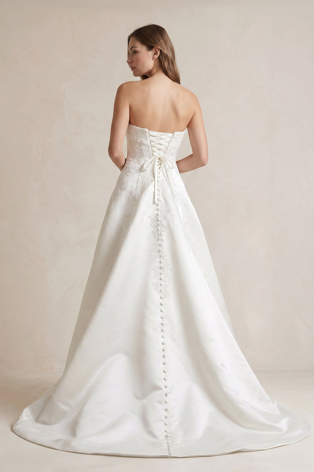 Strapless Ball-Gown Satin Wedding Dress With Appliques in Ivory