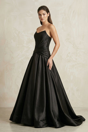 Strapless Corset Satin Ball Gown Wedding Dress in Black - KISS BRIDAL Wedding Dresses