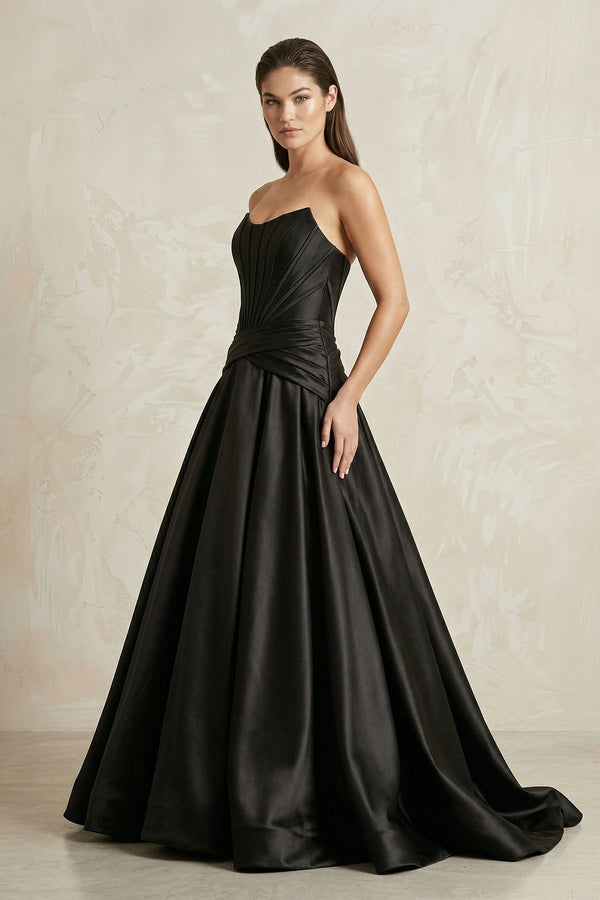 Strapless Corset Satin Ball Gown Wedding Dress in Black - KISS BRIDAL Wedding Dresses