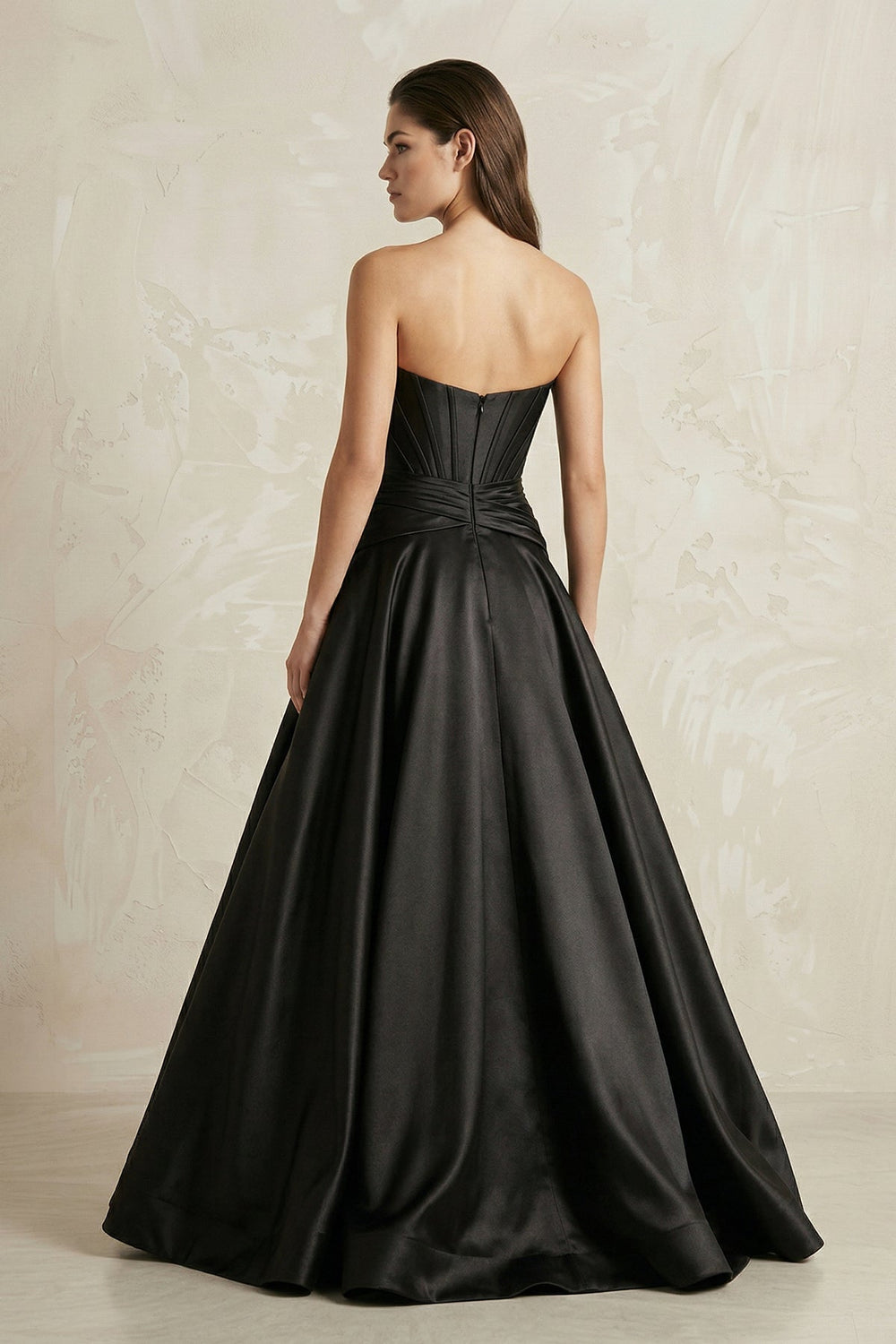 Strapless Corset Satin Ball Gown Wedding Dress in Black