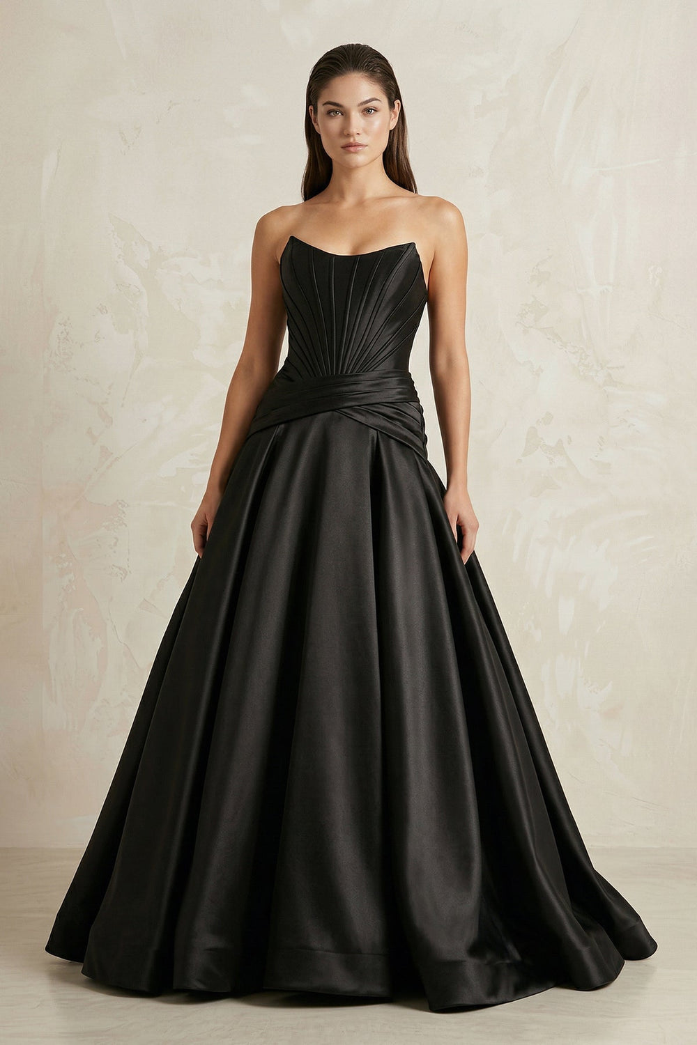 Strapless Corset Satin Ball Gown Wedding Dress in Black