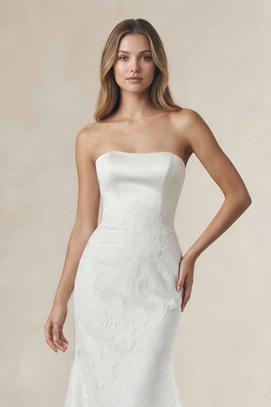 Strapless Lace Mermaid Wedding Dress in White - KISS BRIDAL Wedding Dresses
