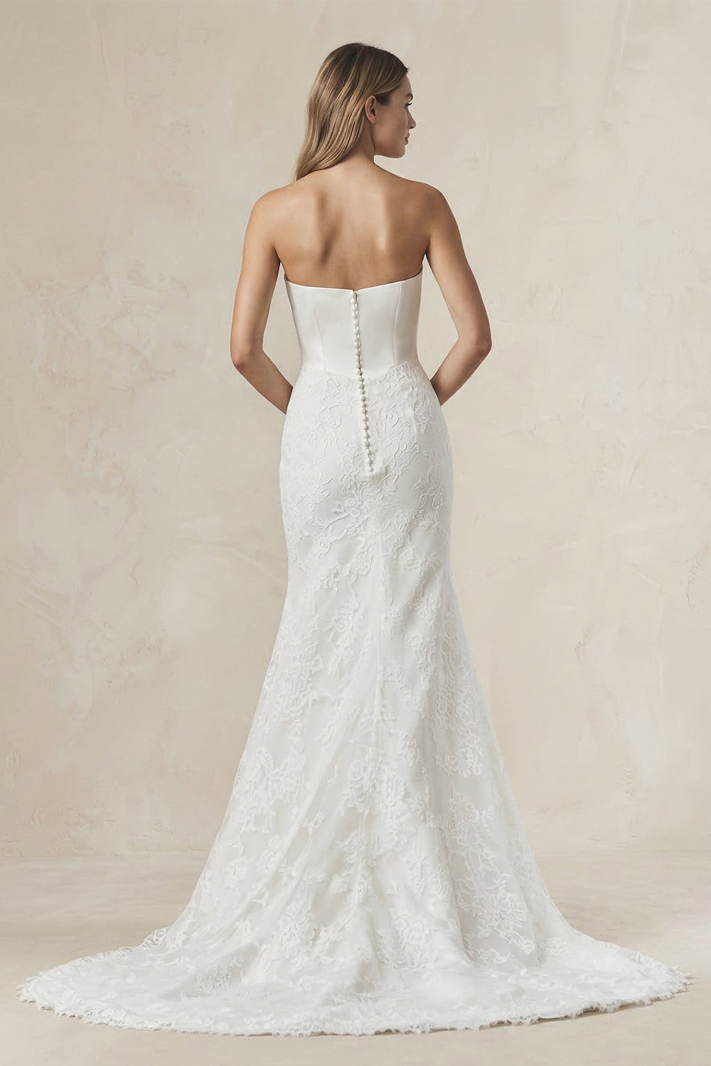 Strapless Lace Mermaid Wedding Dress in White