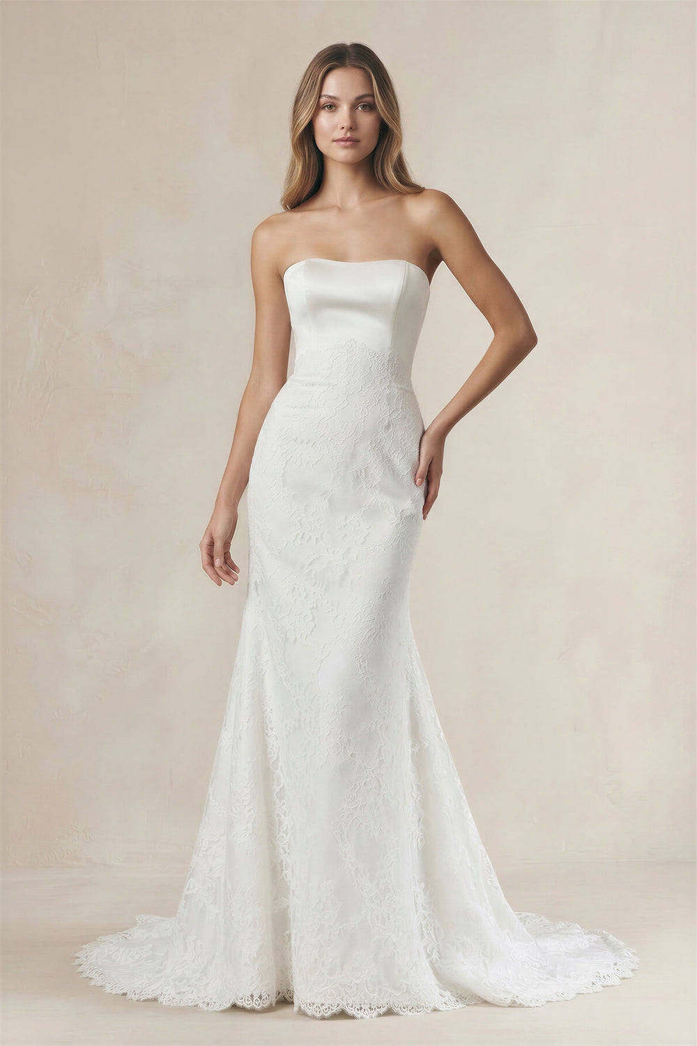 Strapless Lace Mermaid Wedding Dress in White