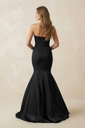 Strapless Mermaid Lace Sweetheart Satin Wedding Dress in Black - KISS BRIDAL Wedding Dresses
