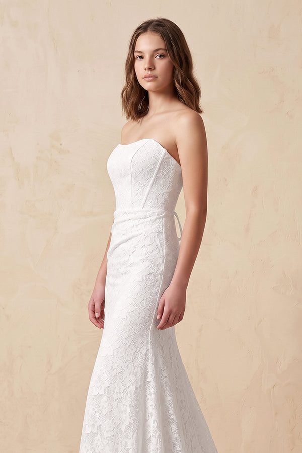 Strapless Mermaid Lace Wedding Dress with Corset in White - KissBridal