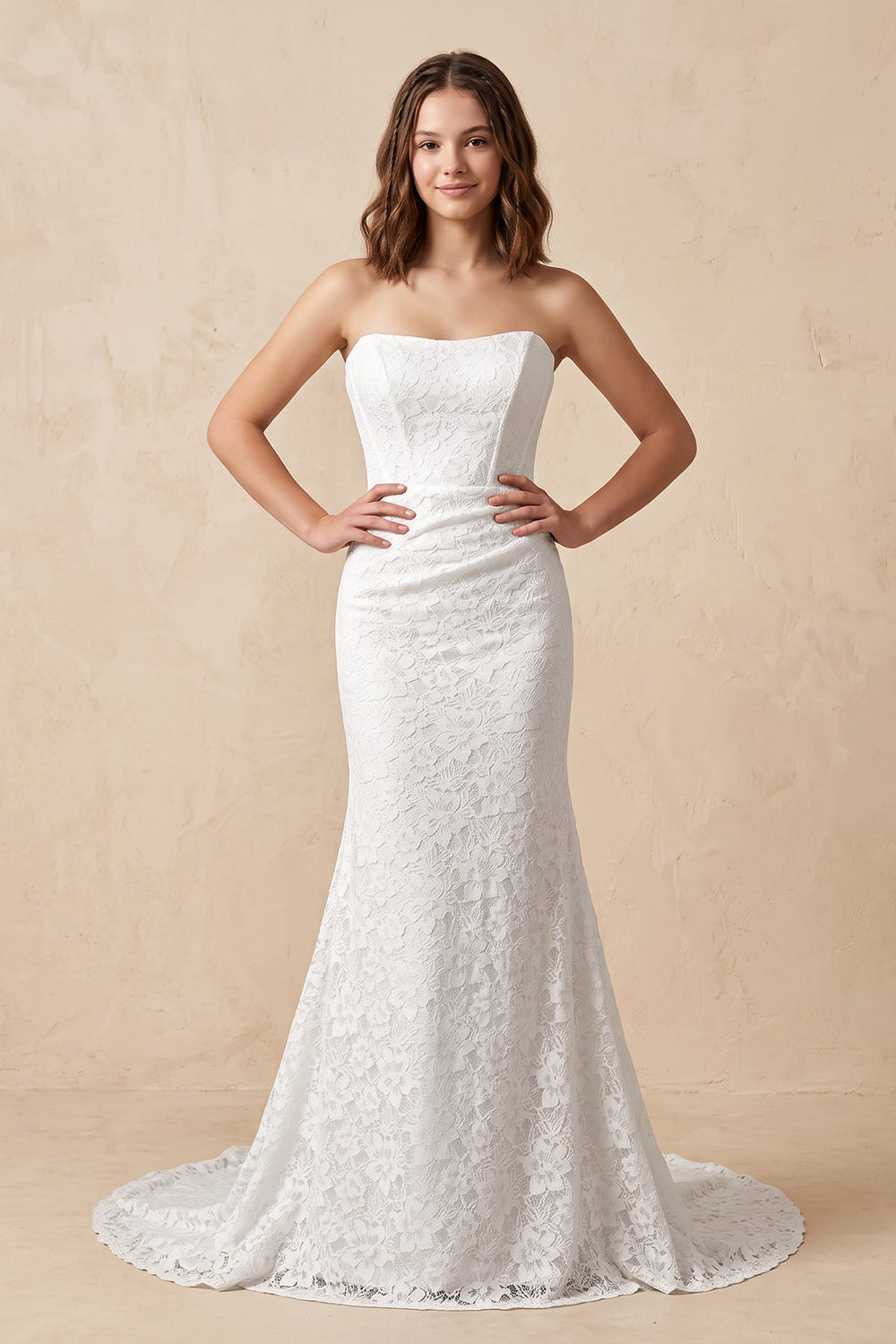 Strapless Mermaid Lace Wedding Dress with Corset in White
