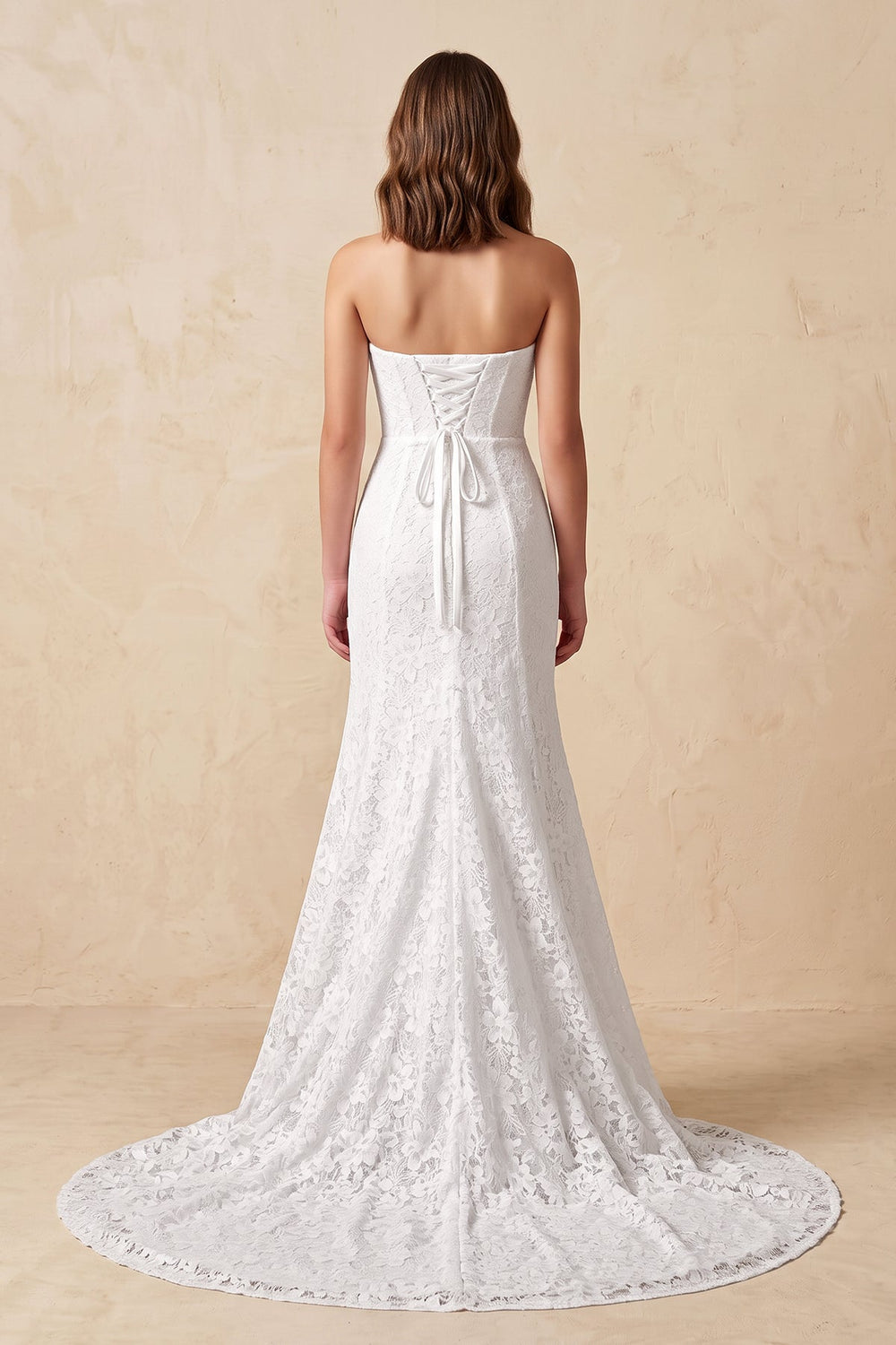 Strapless Mermaid Lace Wedding Dress with Corset in White