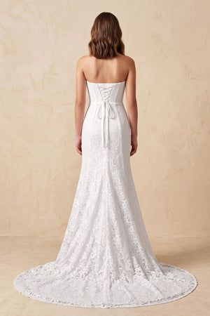 Strapless Mermaid Lace Wedding Dress with Corset in White - KissBridal
