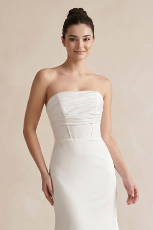 Strapless Mermaid Satin Maxi Wedding Dress in White| KISSBRIDAL 