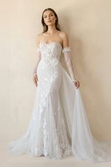 Strapless Mermaid Tulle Wedding Dress With Floral in Ivory - KISS BRIDAL Wedding Dresses