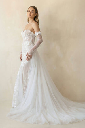 Strapless Mermaid Tulle Wedding Dress With Floral in Ivory - KISS BRIDAL Wedding Dresses
