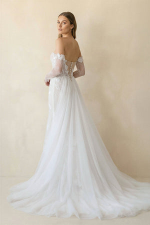 Strapless Mermaid Tulle Wedding Dress With Floral in Ivory - KISS BRIDAL Wedding Dresses