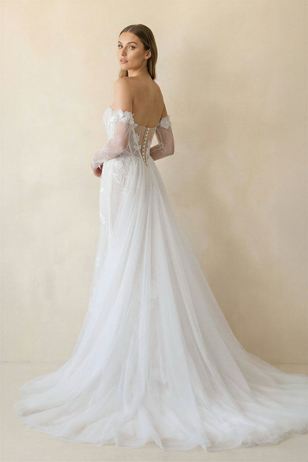 Strapless Mermaid Tulle Wedding Dress With Floral in Ivory - KISS BRIDAL Wedding Dresses