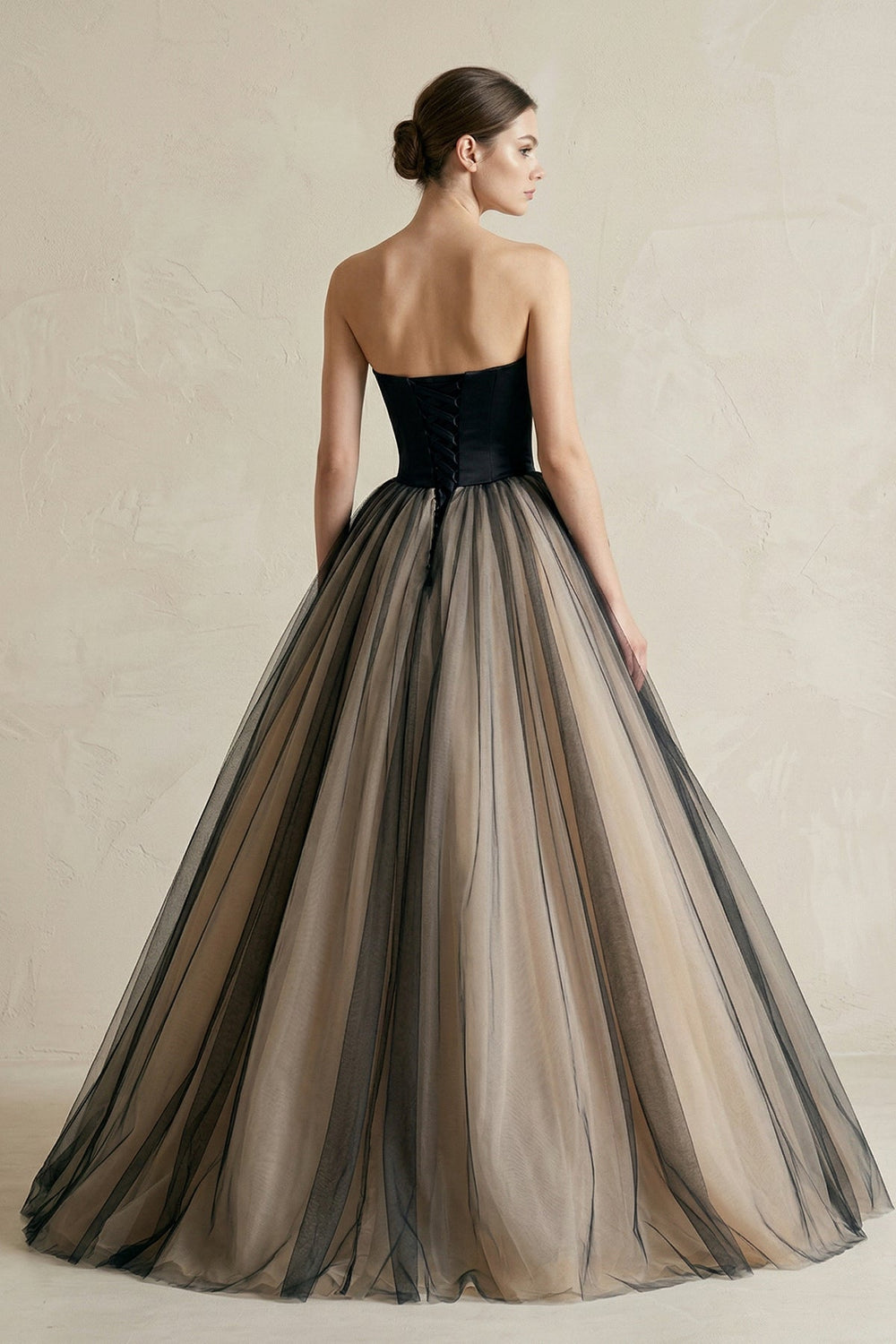 Strapless Ruched A-Line Tulle Wedding Dress With 3D Flower in Black