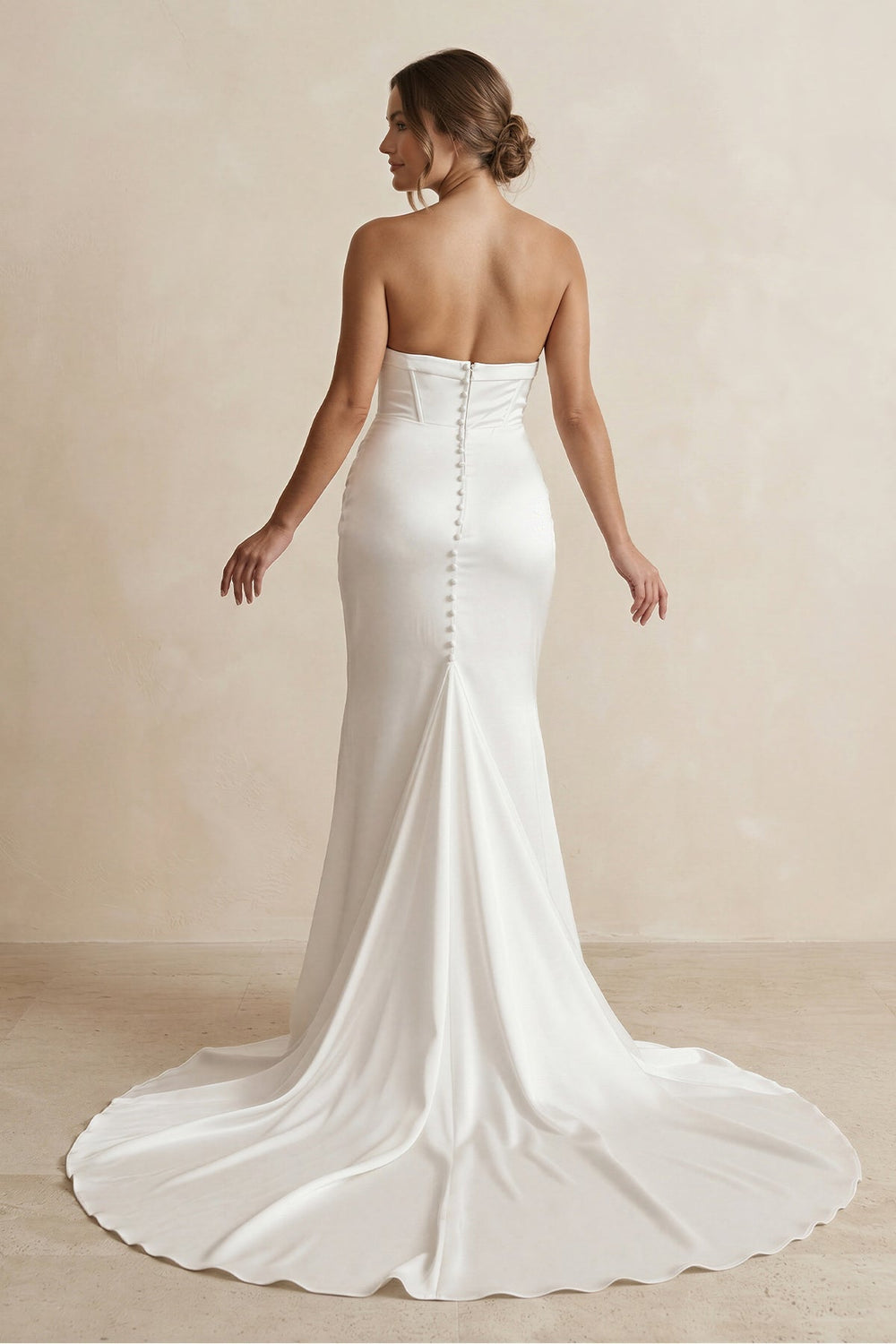 Strapless Ruched Satin Mermaid Wedding Dress with Corset in White