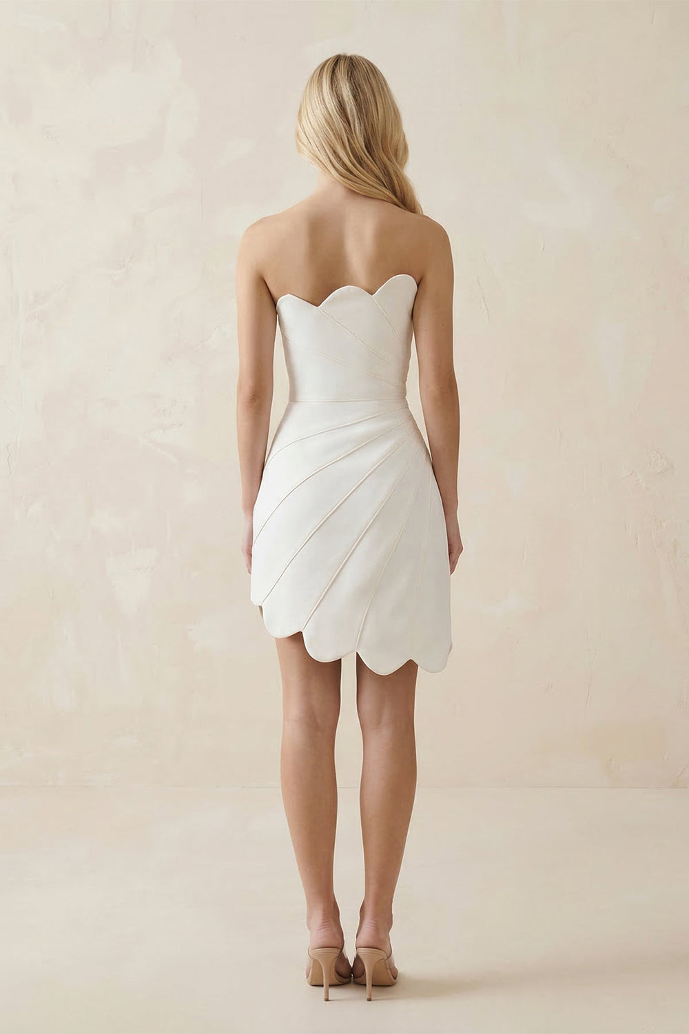 Strapless Ruched Satin Mini Wedding Dress in Ivory