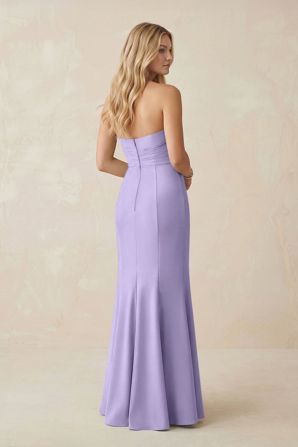 Strapless Ruched Sheath Satin Bridesmaid Dress With Slit in Lavender