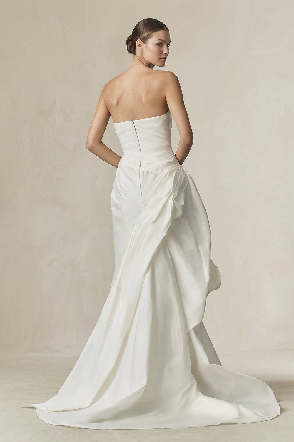 Strapless Ruffled Mermaid Satin Wedding Dress in White