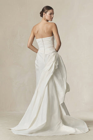 Strapless Ruffled Mermaid Satin Wedding Dress in White - KISS BRIDAL Wedding Dresses