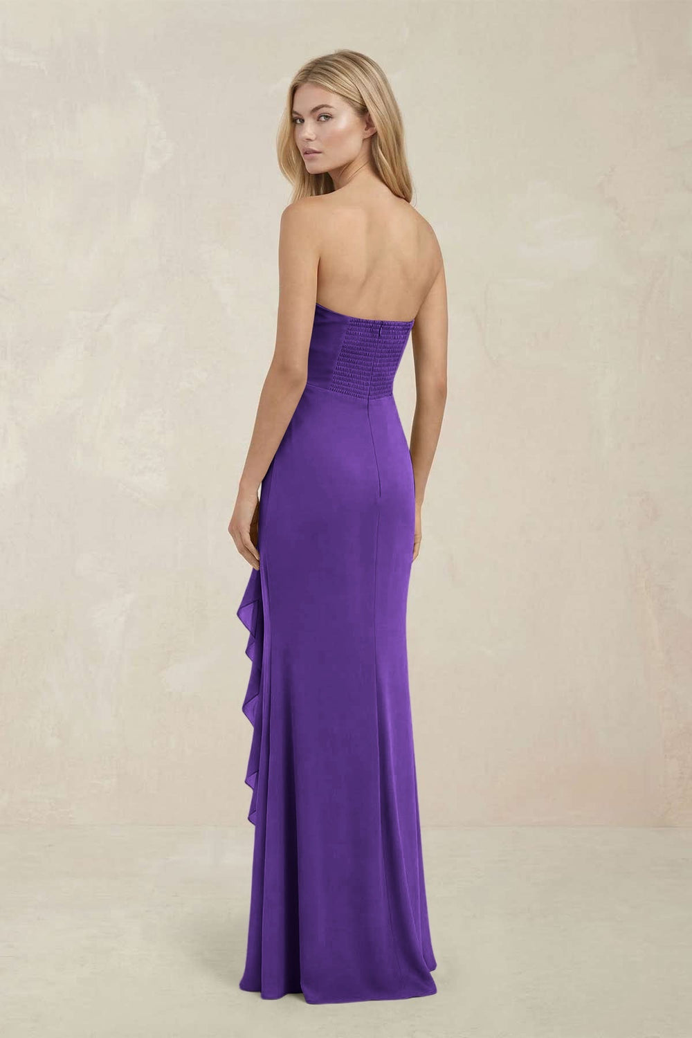 Strapless Ruffled Sheath Bridesmaid Dress in Amethyst