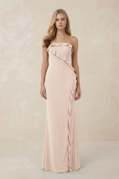 Strapless Ruffled Sheath Bridesmaid Dress in Buttercream - KISS BRIDAL Bridesmaid Dresses