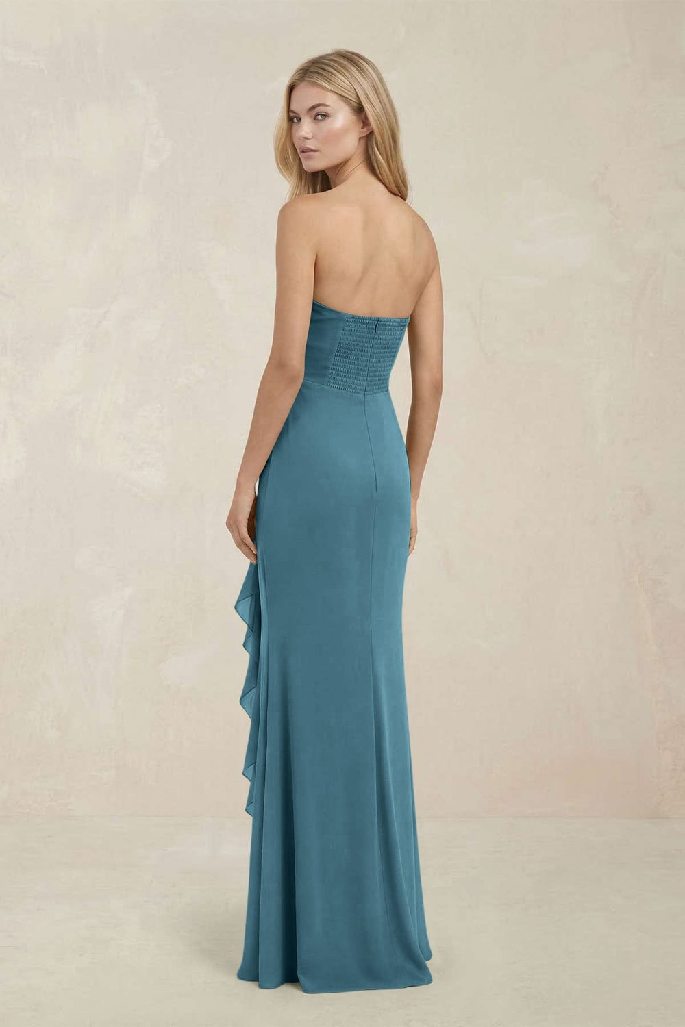 Strapless Ruffled Sheath Bridesmaid Dress in Dark Teal