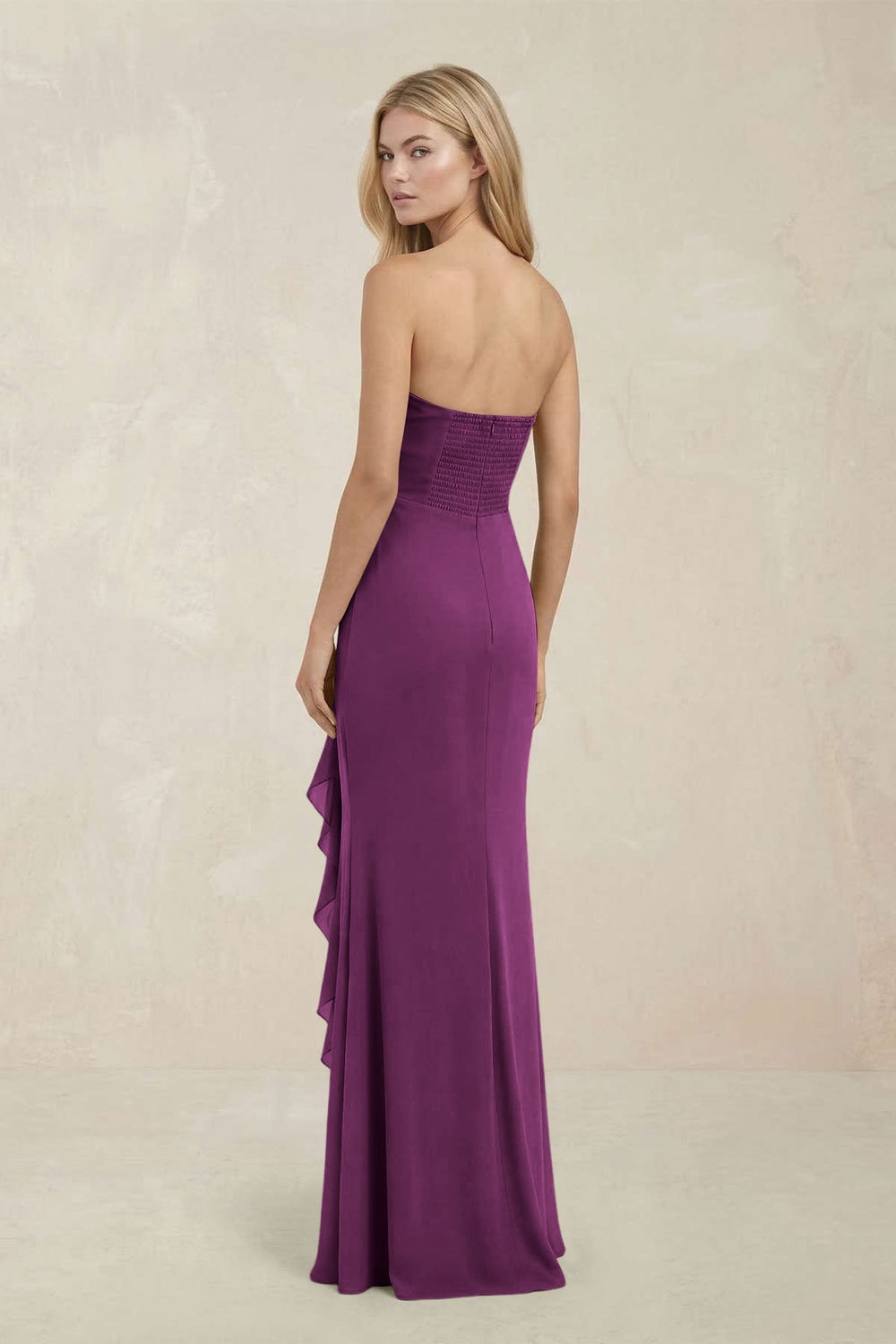 Strapless Ruffled Sheath Bridesmaid Dress in Fig