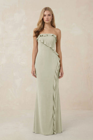 Strapless Ruffled Sheath Bridesmaid Dress in Frost - KISS BRIDAL Bridesmaid Dresses