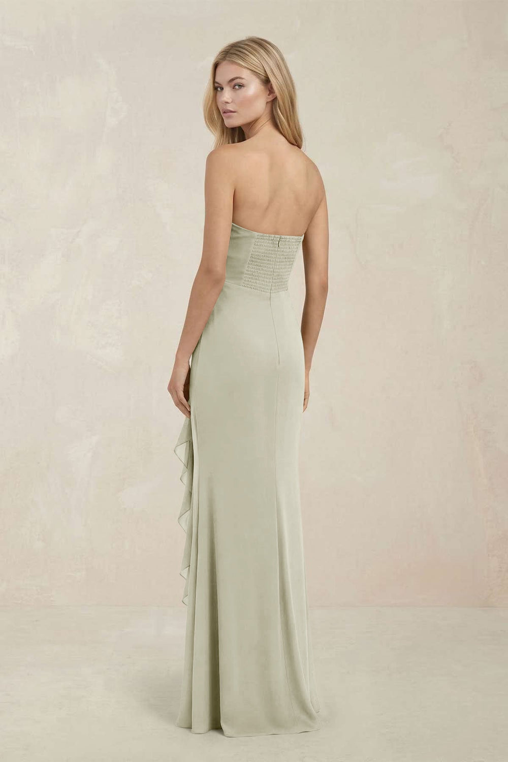 Strapless Ruffled Sheath Bridesmaid Dress in Frost