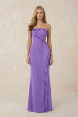 Strapless Ruffled Sheath Bridesmaid Dress in Lilac - KISS BRIDAL Bridesmaid Dresses