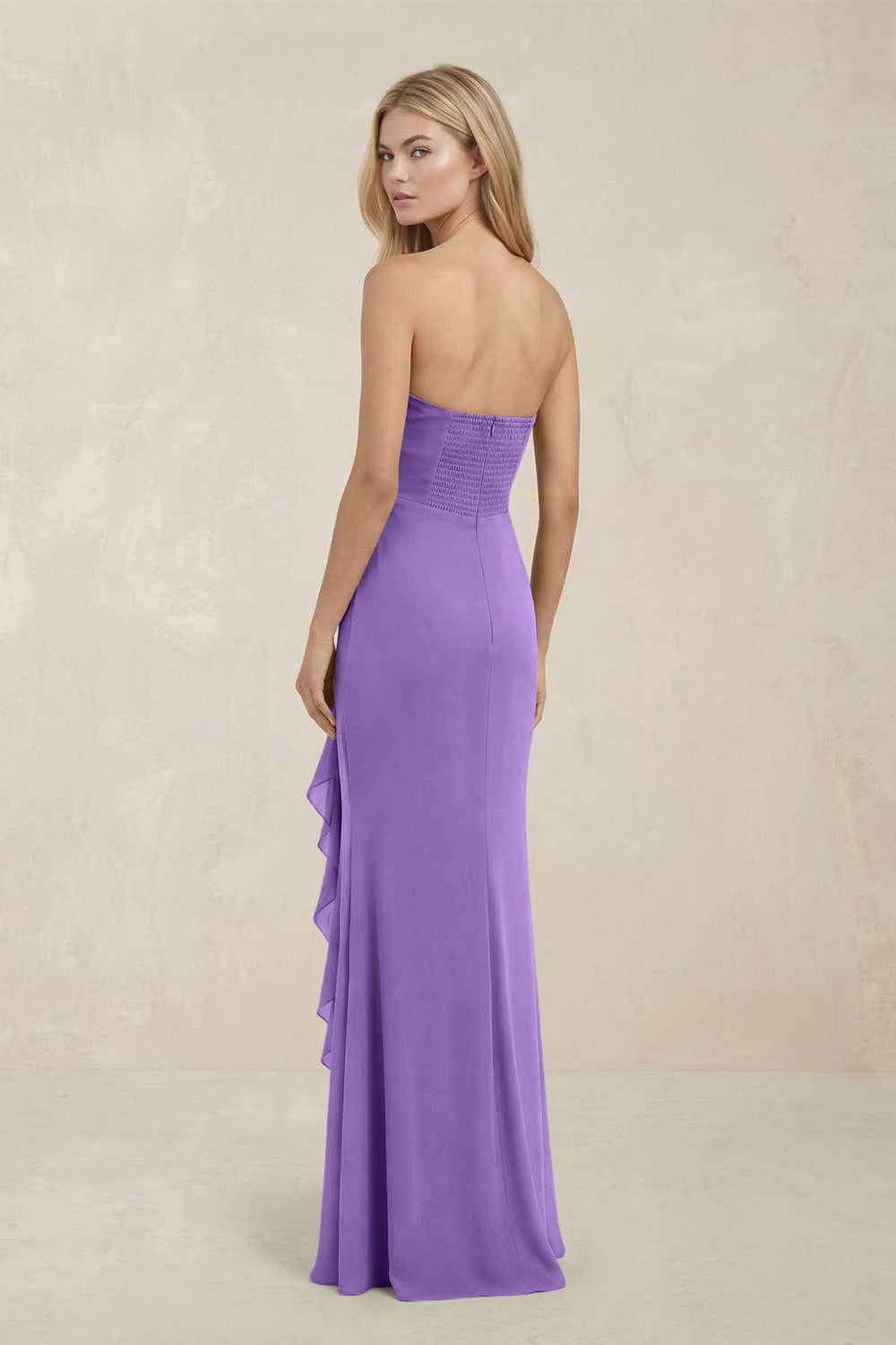 Strapless Ruffled Sheath Bridesmaid Dress in Lilac