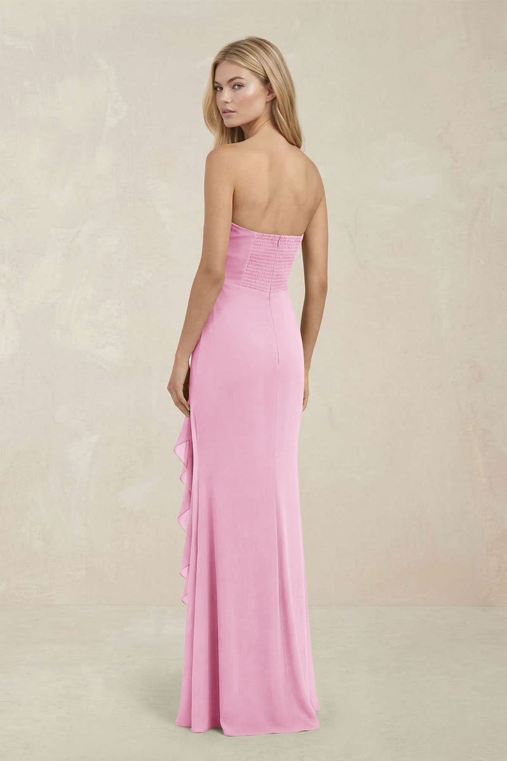 Strapless Ruffled Sheath Bridesmaid Dress in Pink