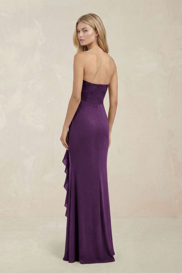 Strapless Ruffled Sheath Bridesmaid Dress in Plum - KISS BRIDAL Bridesmaid Dresses