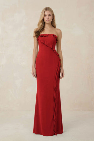 Strapless Ruffled Sheath Bridesmaid Dress in Spice - KISS BRIDAL Bridesmaid Dresses