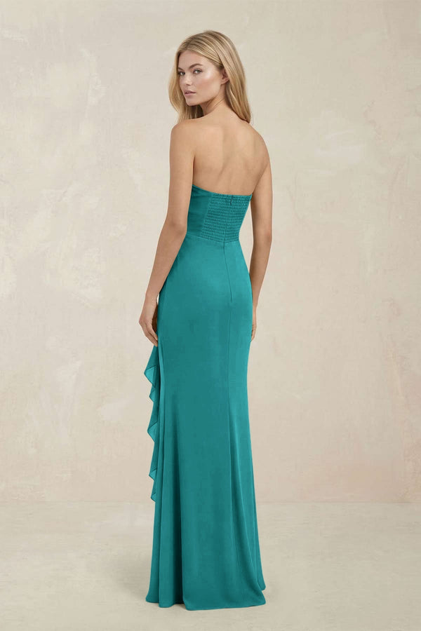 Strapless Ruffled Sheath Bridesmaid Dress in Turquoise - KISS BRIDAL Bridesmaid Dresses