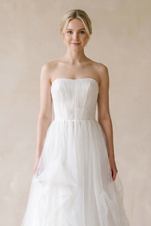 Strapless Ruffled Tulle A - Line Pleated Wedding Dress in Ivory - KISS BRIDAL Wedding Dresses