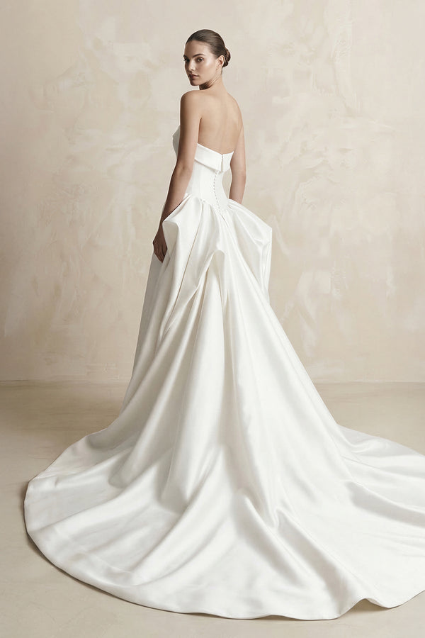 Strapless Satin Ball Gown Wedding Dress in White - KISS BRIDAL Wedding Dresses