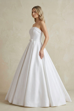 Strapless Satin Ball Gown Wedding Dress with Bow - KISS BRIDAL Wedding Dresses