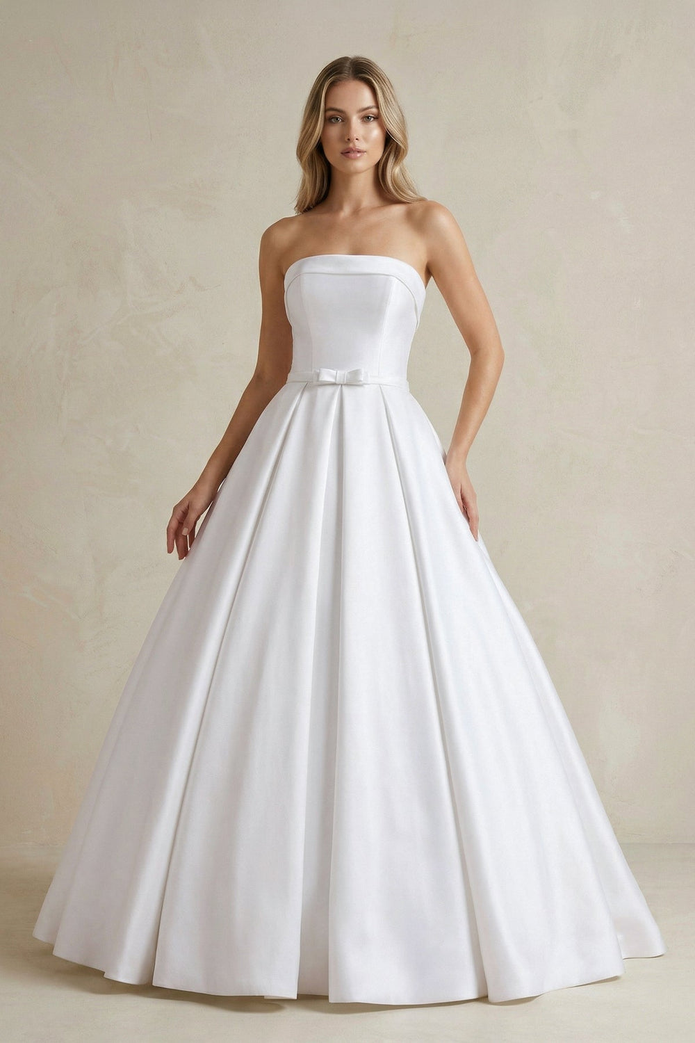 Strapless Satin Ball Gown Wedding Dress with Bow