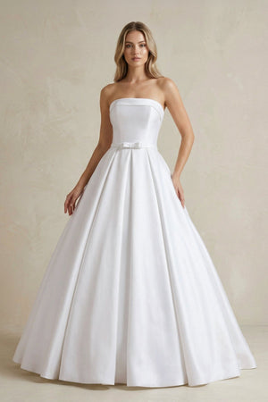 Strapless Satin Ball Gown Wedding Dress with Bow - KISS BRIDAL Wedding Dresses