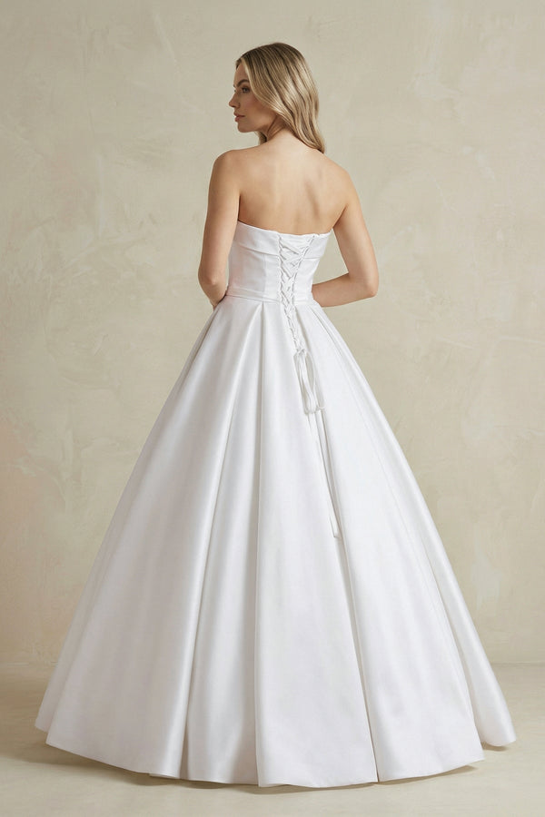 Strapless Satin Ball Gown Wedding Dress with Bow - KISS BRIDAL Wedding Dresses