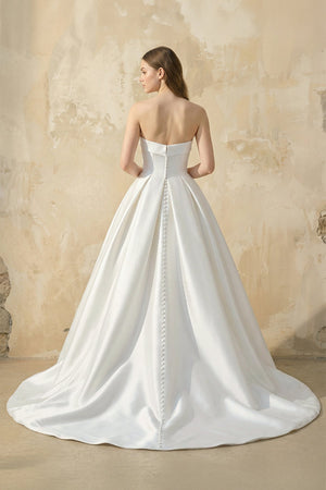 Strapless Satin Ball Gown With Bow in White - KISS BRIDAL Wedding Dresses