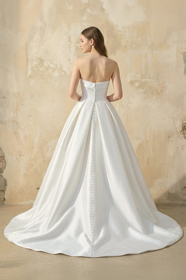 Strapless Satin Ball Gown With Bow in White - KISS BRIDAL Wedding Dresses
