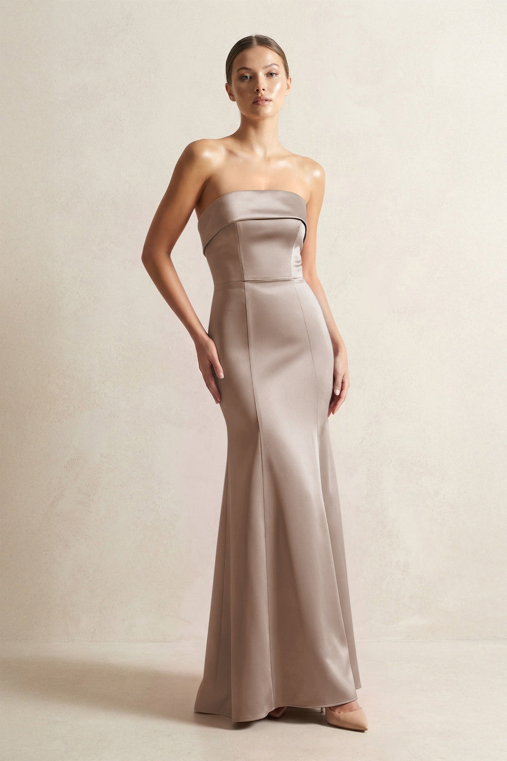 Strapless Satin Mermaid Bridesmaid Dress in Almond