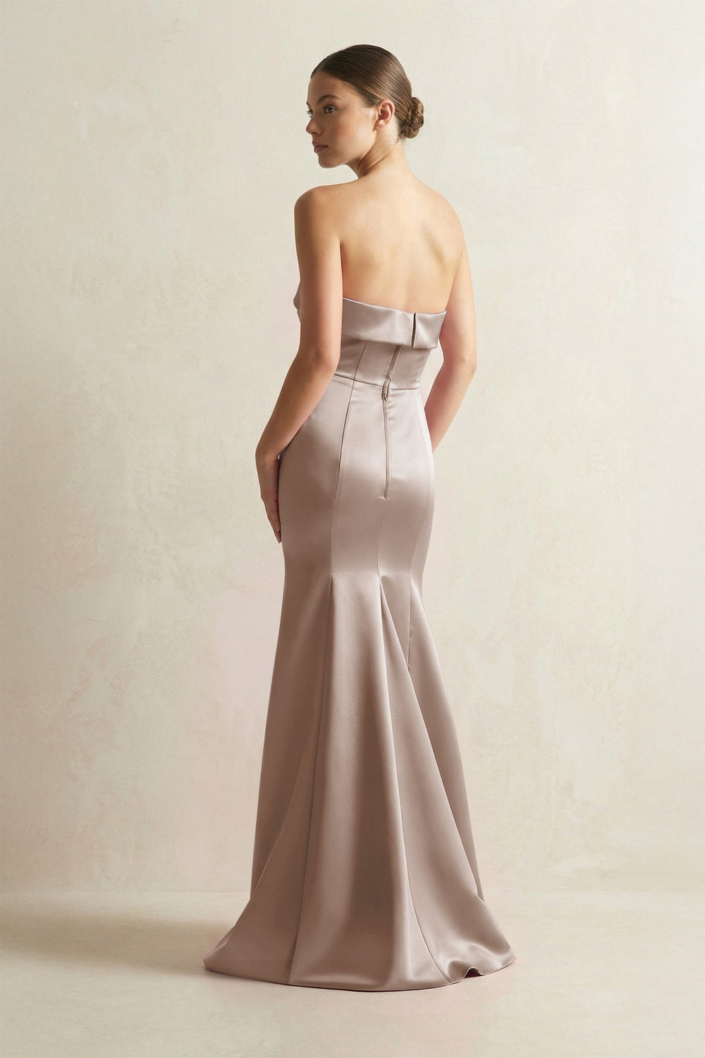 Strapless Satin Mermaid Bridesmaid Dress in Almond