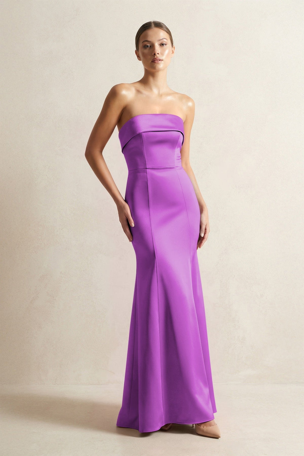 Strapless Satin Mermaid Bridesmaid Dress in Amethyst
