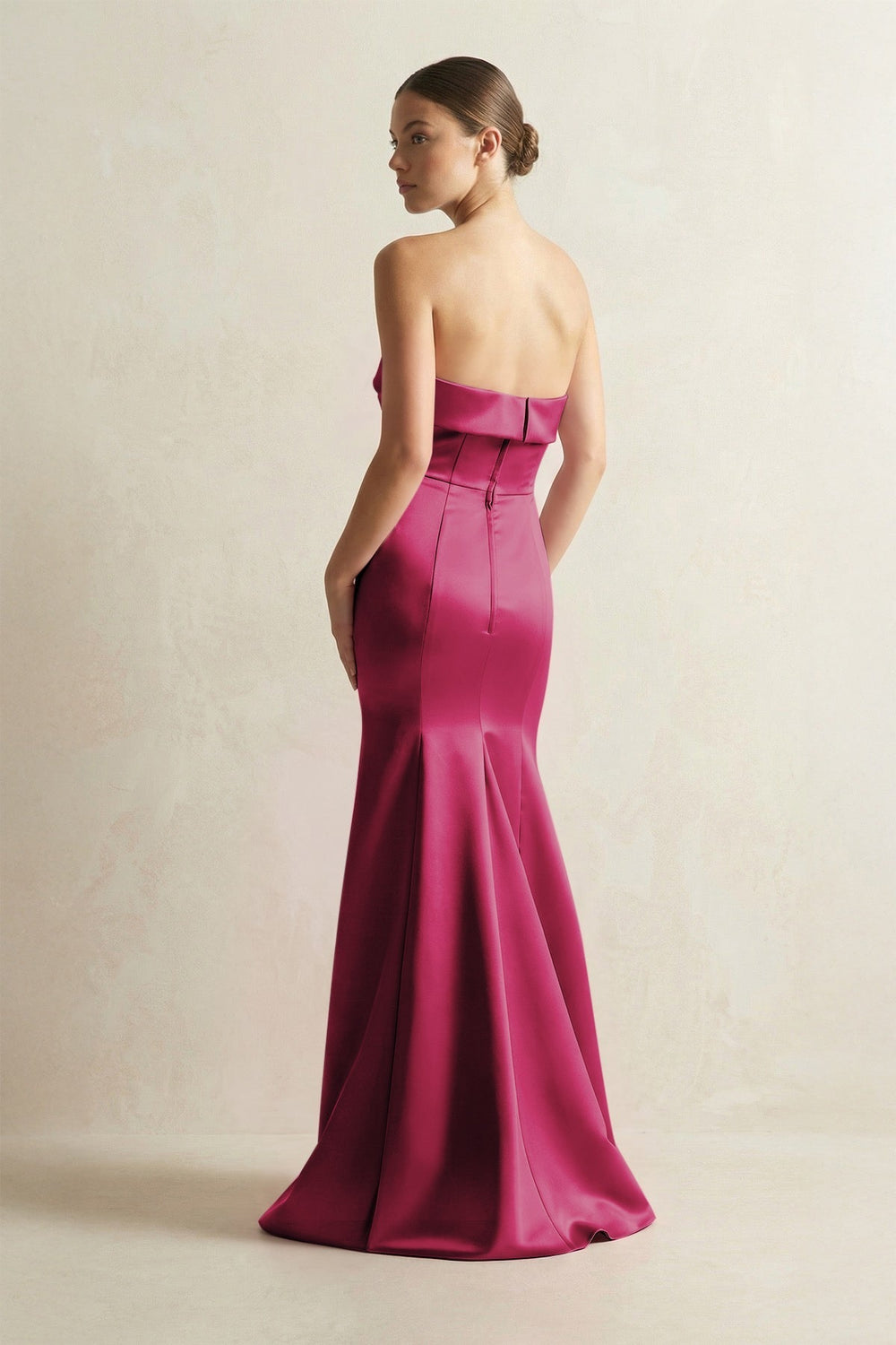 Strapless Satin Mermaid Bridesmaid Dress in Berry